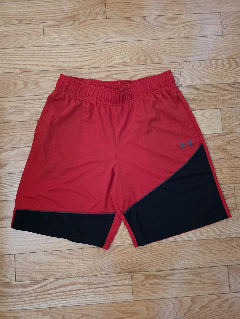 Under Armour Red and Black Colorblock Shorts, Large
